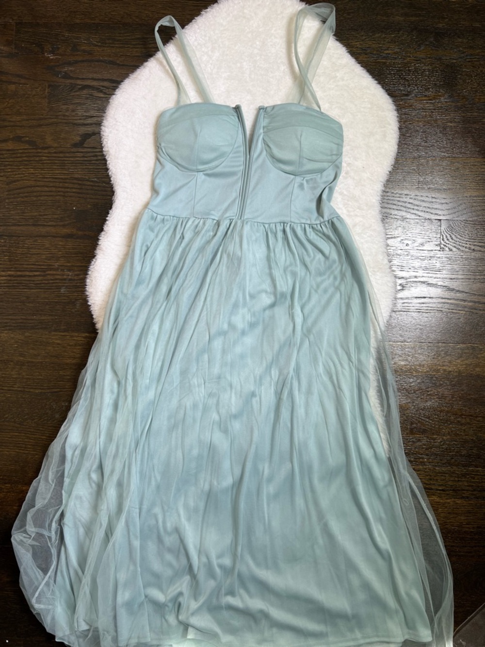 JardinVue Blue Chiffon Corset Lace-Up Midi Dress Large - Picture 3 of 16